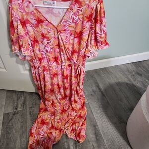 Floral Wrap Dress in Pink and Orange